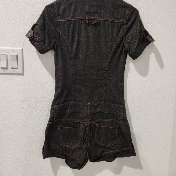 Vintage Y2K Guess Jeans XS/TP Dark Wash Denim Button Front Short Jumpsuit - Picture 7 of 7